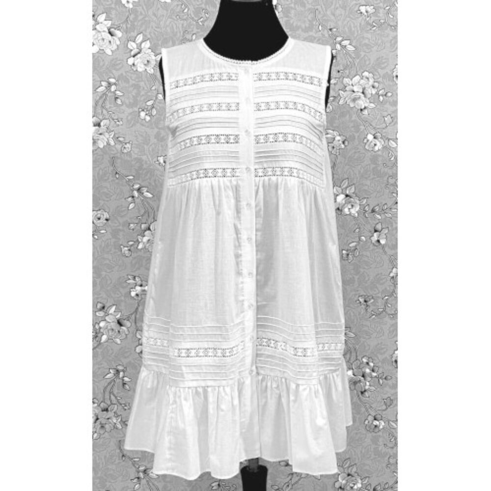 Victorian Cotton Nightgown Sleeveless Eyelet Lace Ruffle Hem SoieRose SR1132 - Picture 5 of 7
